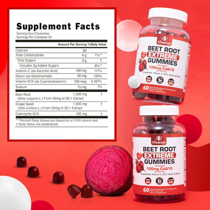 Supplement Facts for vitamized beetroot gummies