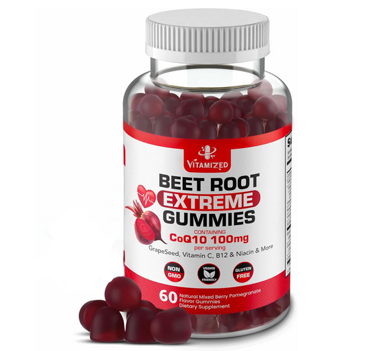 Extreme Beetroot Formula & COQ10 100mg with Grape Seed Extract, 1500mg Beet Root Gummies Extract Gluten Free 60 Count